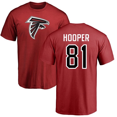 Atlanta Falcons Men Red Austin Hooper Name And Number Logo NFL Football #81 T Shirt